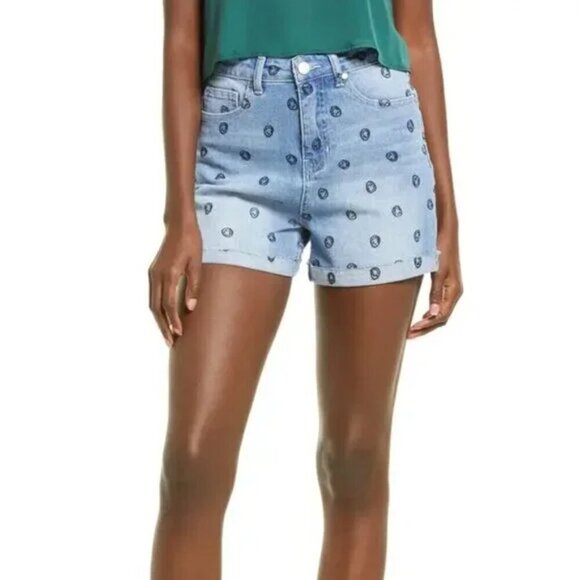 EU BP Smiley Embroidered High Rise Denim Mom Shorts - Picture 1 of 11
